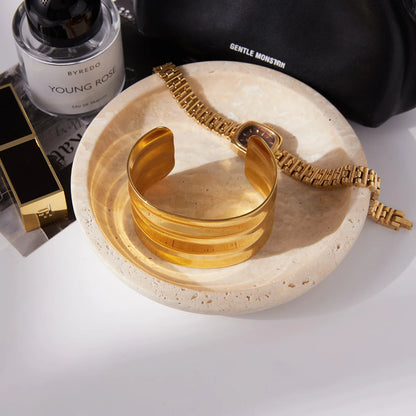 Gold Plated Statement Bangle Bracelet for Women | Waterproof & Tarnish-Free Modern Jewelry
