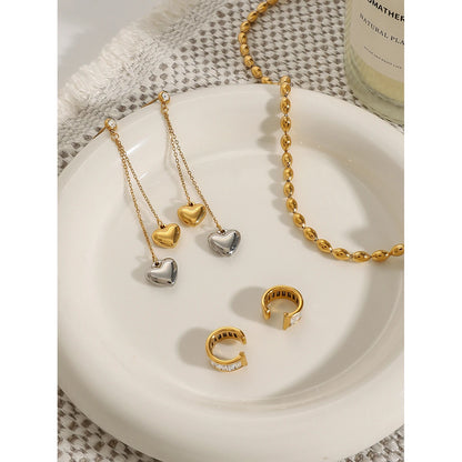 Two-Tone Heart Drop Earrings for Women | 18K Gold Plated Waterproof Tarnish-Free Dangle Earrings