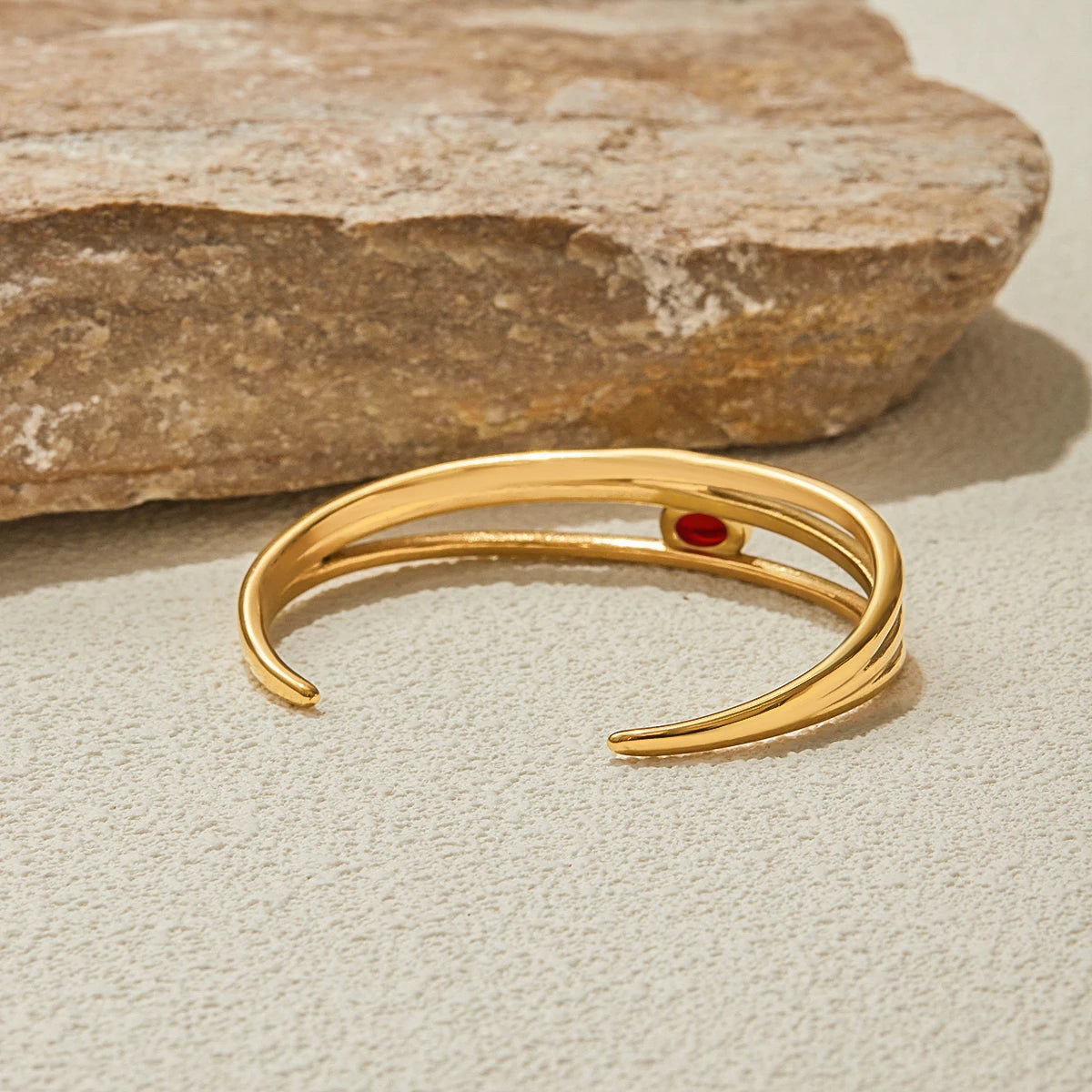 Gold Red Stone Bangle Bracelet for Women | Waterproof Gold Plated Statement Jewellery