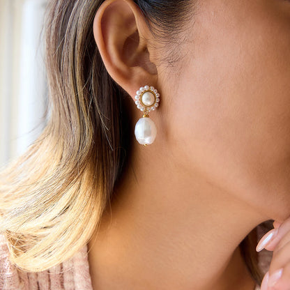 18K Gold Plated Pearl Drop Earrings – Waterproof Tarnish-Free Elegant Jewelry for Women