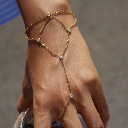 18K Verguld Kristallen Handketting Armband – Waterdicht, Aanslagvrij, Verstelbaar Handharnas Sieraad voor Vrouwen