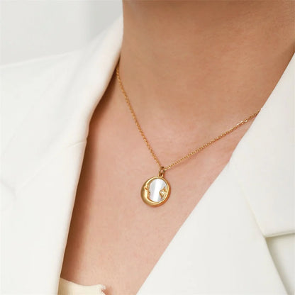 Gouden Parelmoer Zon Maan Ketting | Waterdichte Hemelse Sieraden