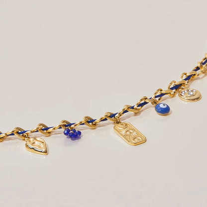 Duivelsoog Natuursteen Hanger Dubbele Lagen Touwketting Ketting Roestvrijstalen Hanger Dames Sieraden