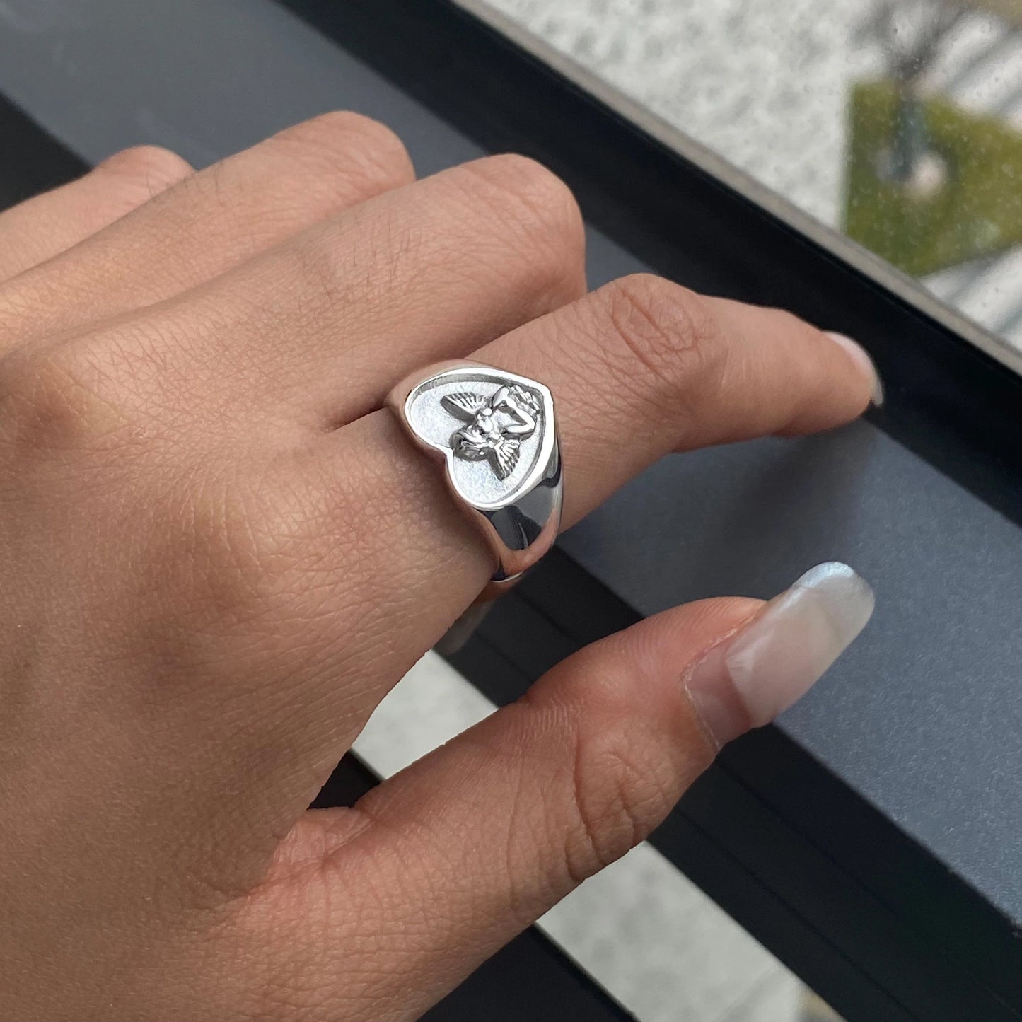 Vintage Cherub Hart Ring | Verguld & Verzilverd Engelen Ring | Waterdichte Chunky Esthetische Statement Sieraden