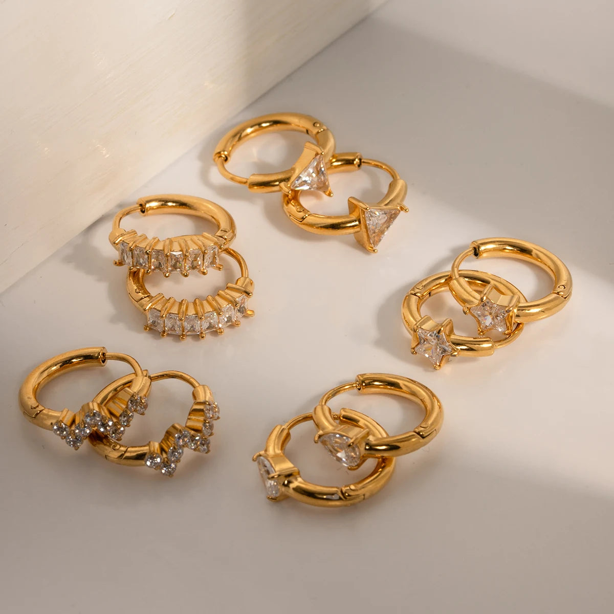 Gold Plated Huggie Hoop Earrings for Women – Waterproof Tarnish Free Stainless Steel Crystal Jewellery