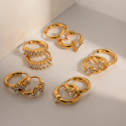 Gold Plated Huggie Hoop Earrings for Women – Waterproof Tarnish Free Stainless Steel Crystal Jewellery