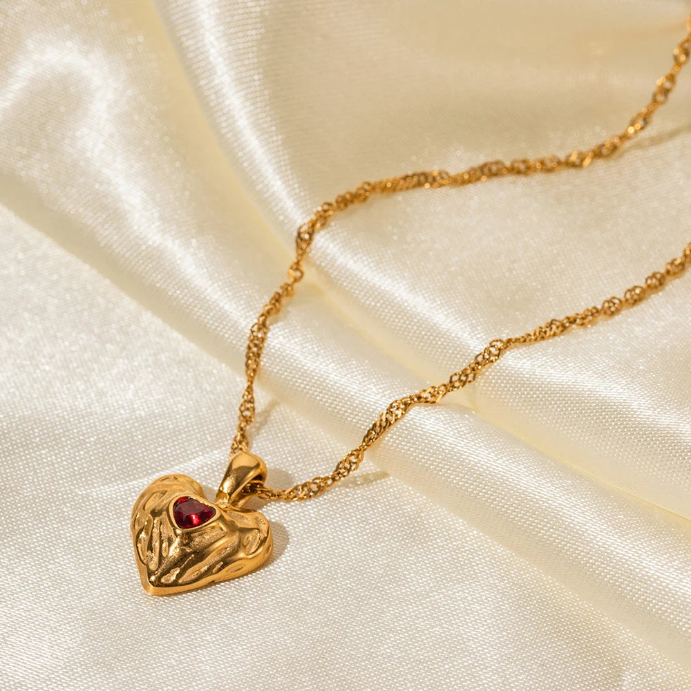 Gold Heart Necklace with Ruby Red Crystal | Dainty Pendant Jewelry for Women | Birthday, Anniversary & Valentine’s Gift