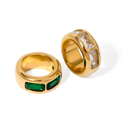 18K Gold Plated Chunky Gemstone Ring – Waterproof, Tarnish-Free Statement Jewellery