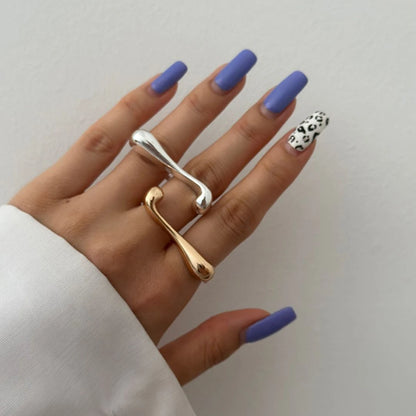 18K Gold Plated Liquid Teardrop Open Ring | Waterproof Molten Drop Sculptural Ring | Available in Gold & Silver