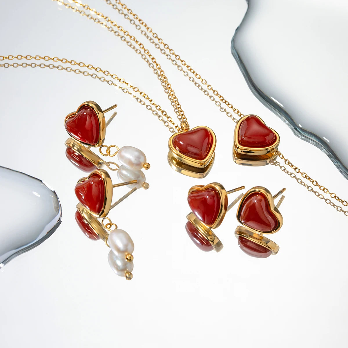 18K Gold Plated Heart Pearl Drop Earrings – Waterproof Tarnish-Free Romantic Jewelry for Women