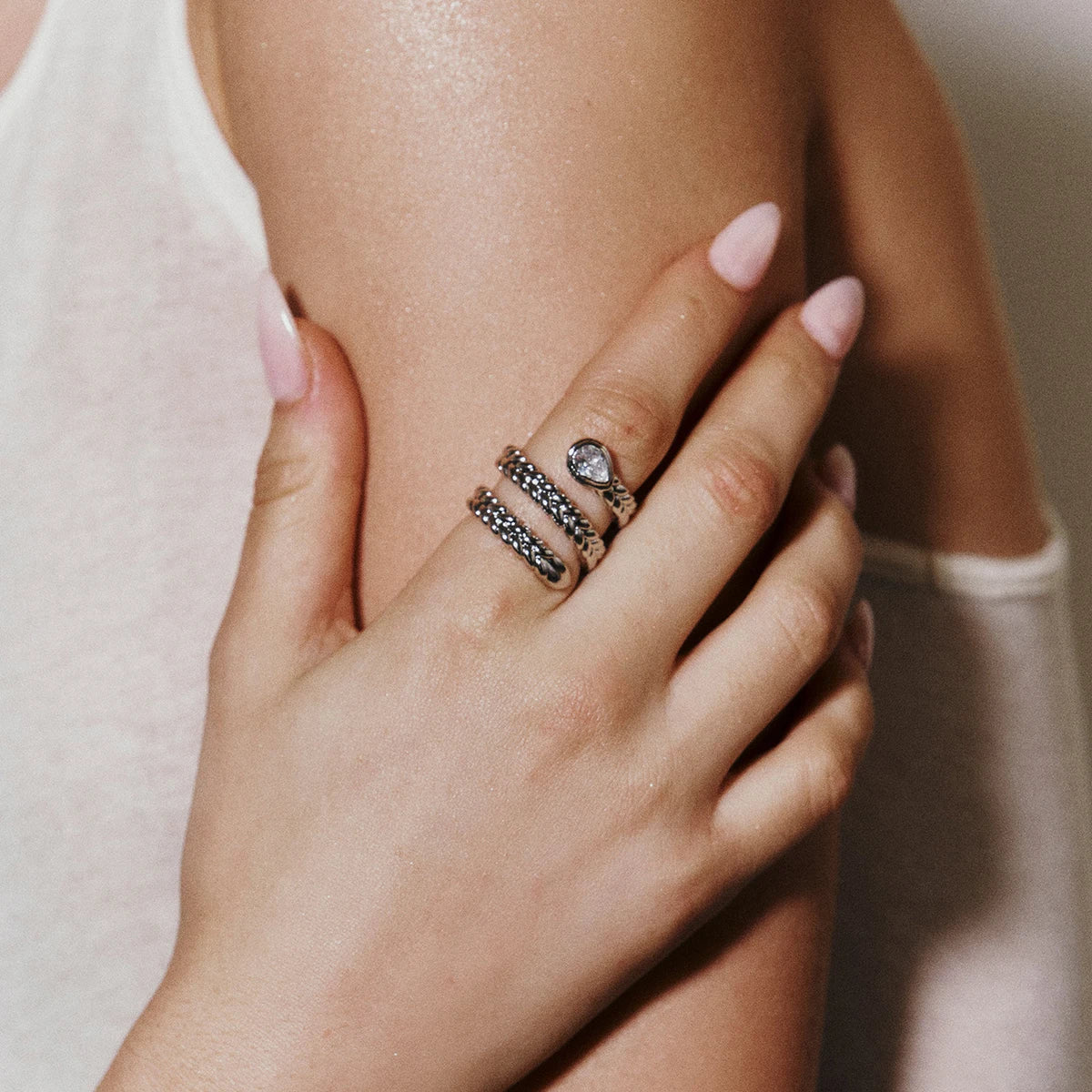 18K Gold Plated Snake Wrap Ring with Crystal – Adjustable, Waterproof & Tarnish-Free (Gold & Silver)