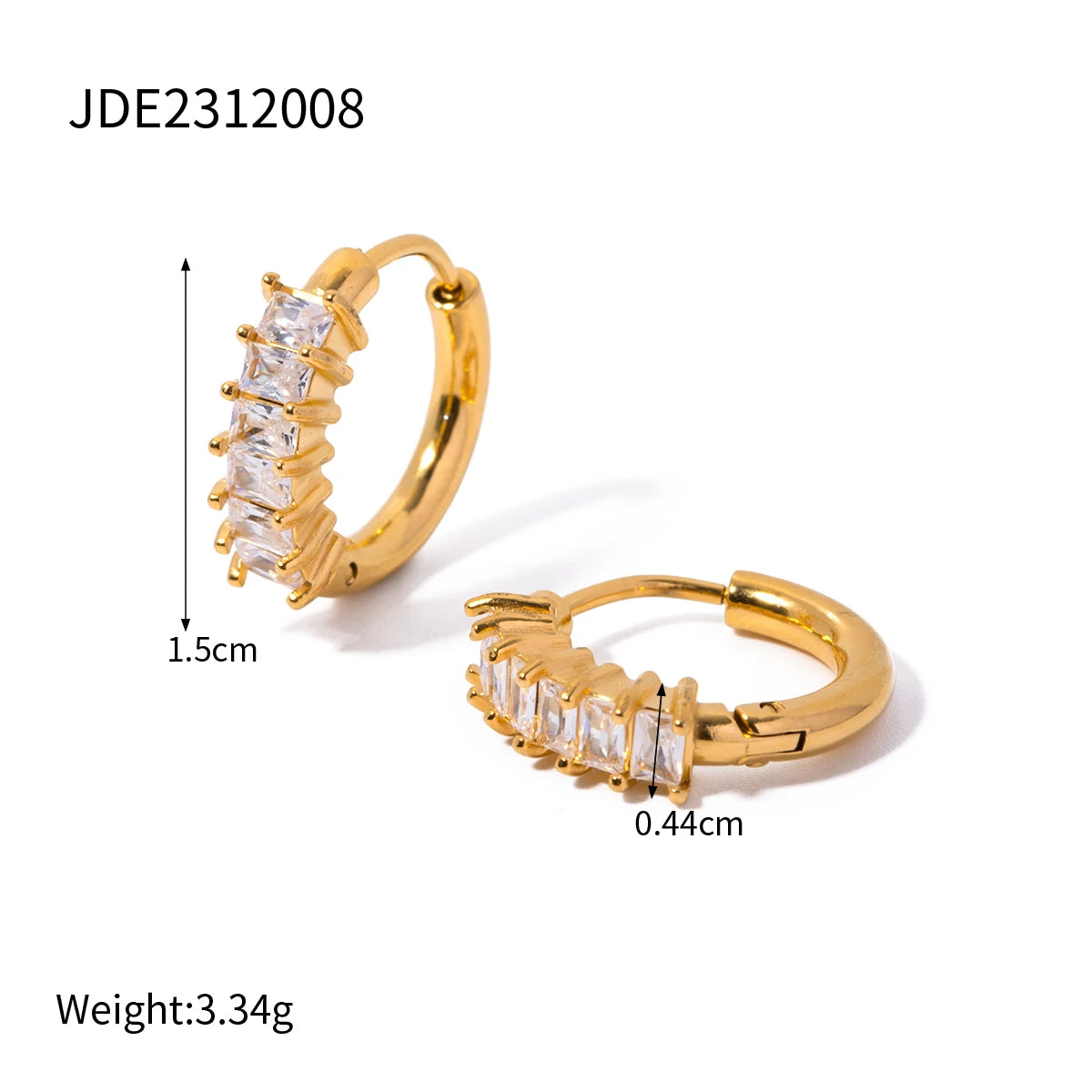 Gold Plated Huggie Hoop Earrings for Women – Waterproof Tarnish Free Stainless Steel Crystal Jewellery