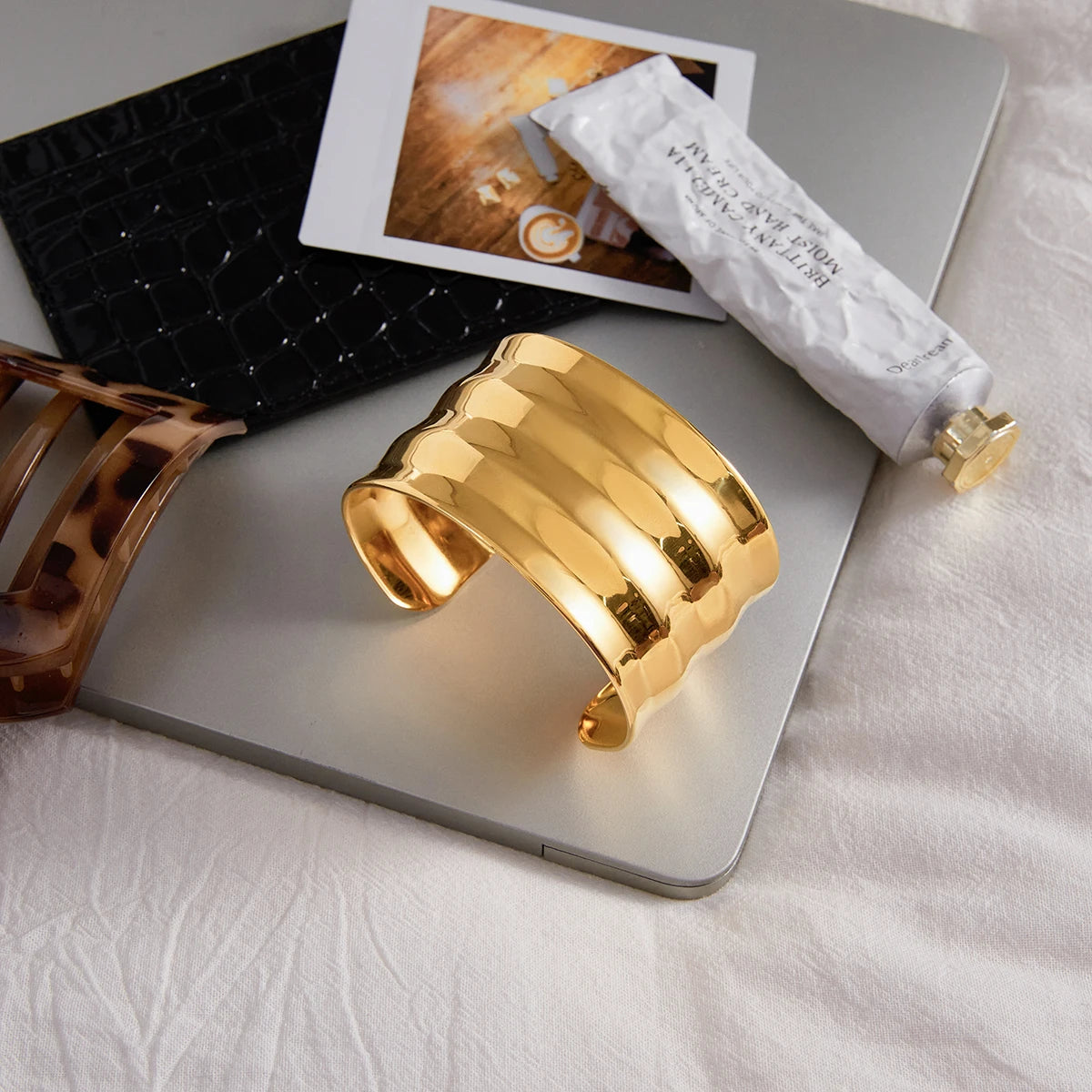 Gold Plated Statement Bangle Bracelet for Women | Waterproof & Tarnish-Free Modern Jewelry
