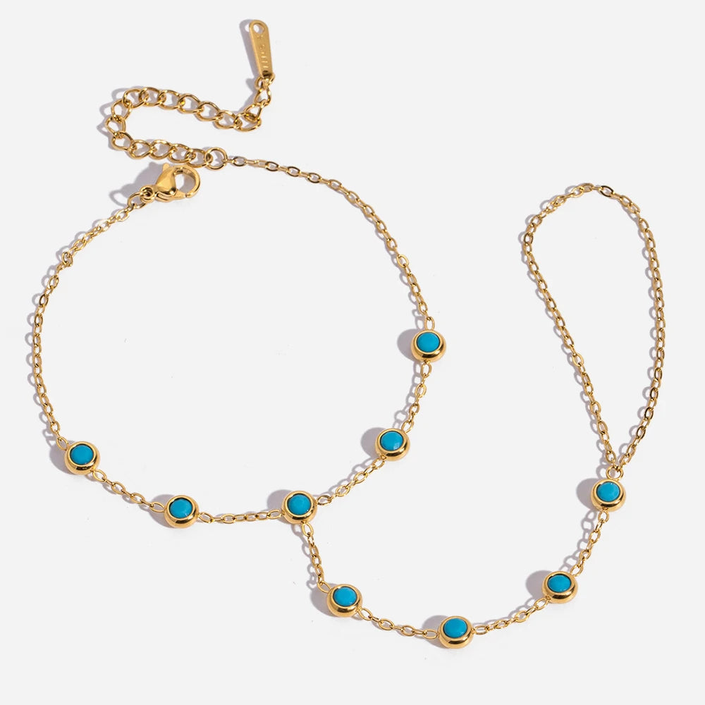 Vergulde Turkooizen Steen Handketting Armband voor Dames | Waterdicht Aanslagvrij Sieraad