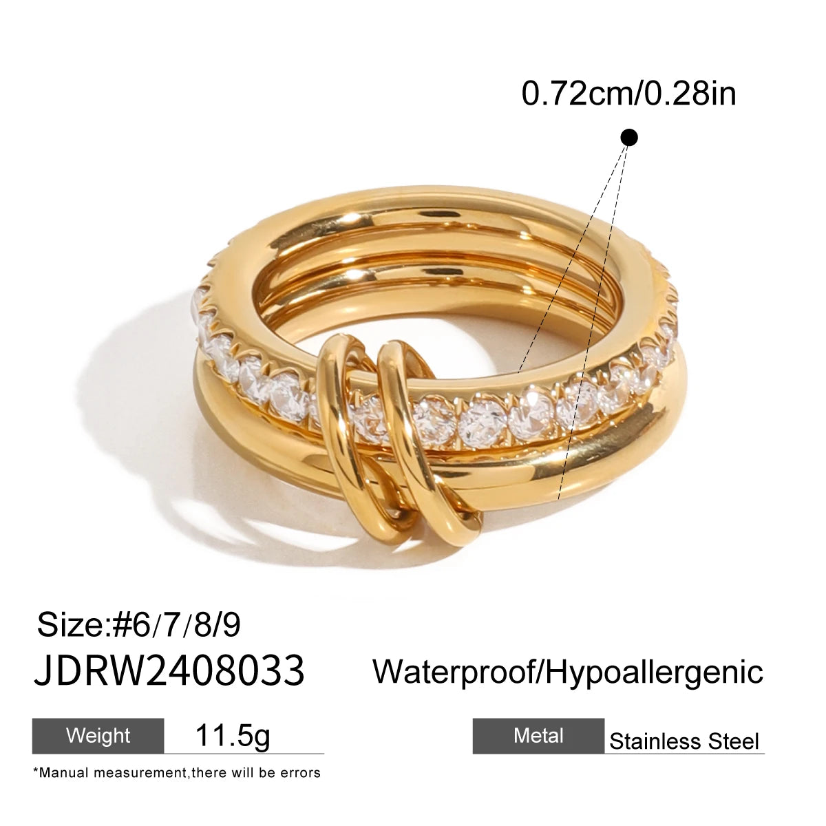 Luxe Meerlaagse Gouden Ring met Gekleurde Zirkoonstenen – Wit, Groen, Roze & Blauw | Verstelbare Stapelbare Modering