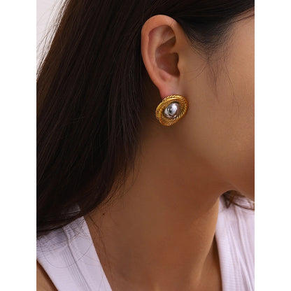 18K Gold Plated Textured Round Stud Earrings for Women – Waterproof Tarnish Free Stainless Steel Jewellery