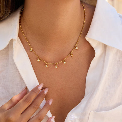 Gouden Verfijnde Choker Ketting | Kralenketting met Druppelhangers
