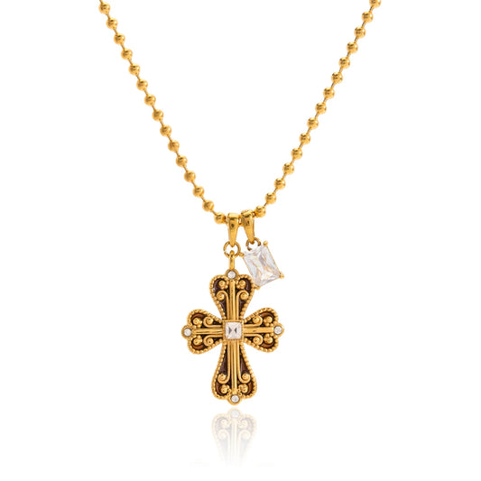 18K Vergulde Vintage Kruishanger Ketting – Waterdicht, Aanslagvrije Geloofssieraden
