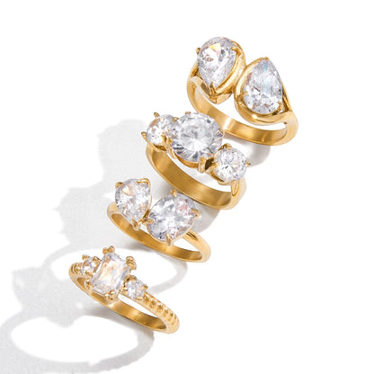 Luxe 18k Vergulde Zirkoon Ringen Collectie – Peer-, Ovaal-, Rond- & Smaragdgeslepen Stenen | Elegante Statement Ringen voor Dames