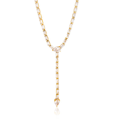 18K Vergulde Baguette Zirkonia Lariat Y-Ketting | Waterdichte Volledige Tennisketting Lariat Ketting | Diamanten Stijl Druppelketting