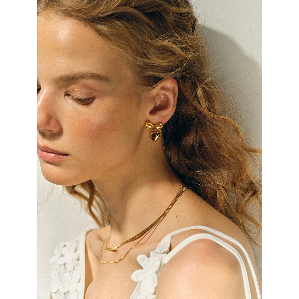 Bow Heart Drop Earrings for Women – Gold Plated Waterproof Tarnish Free Stainless Steel Fashion Jewellery