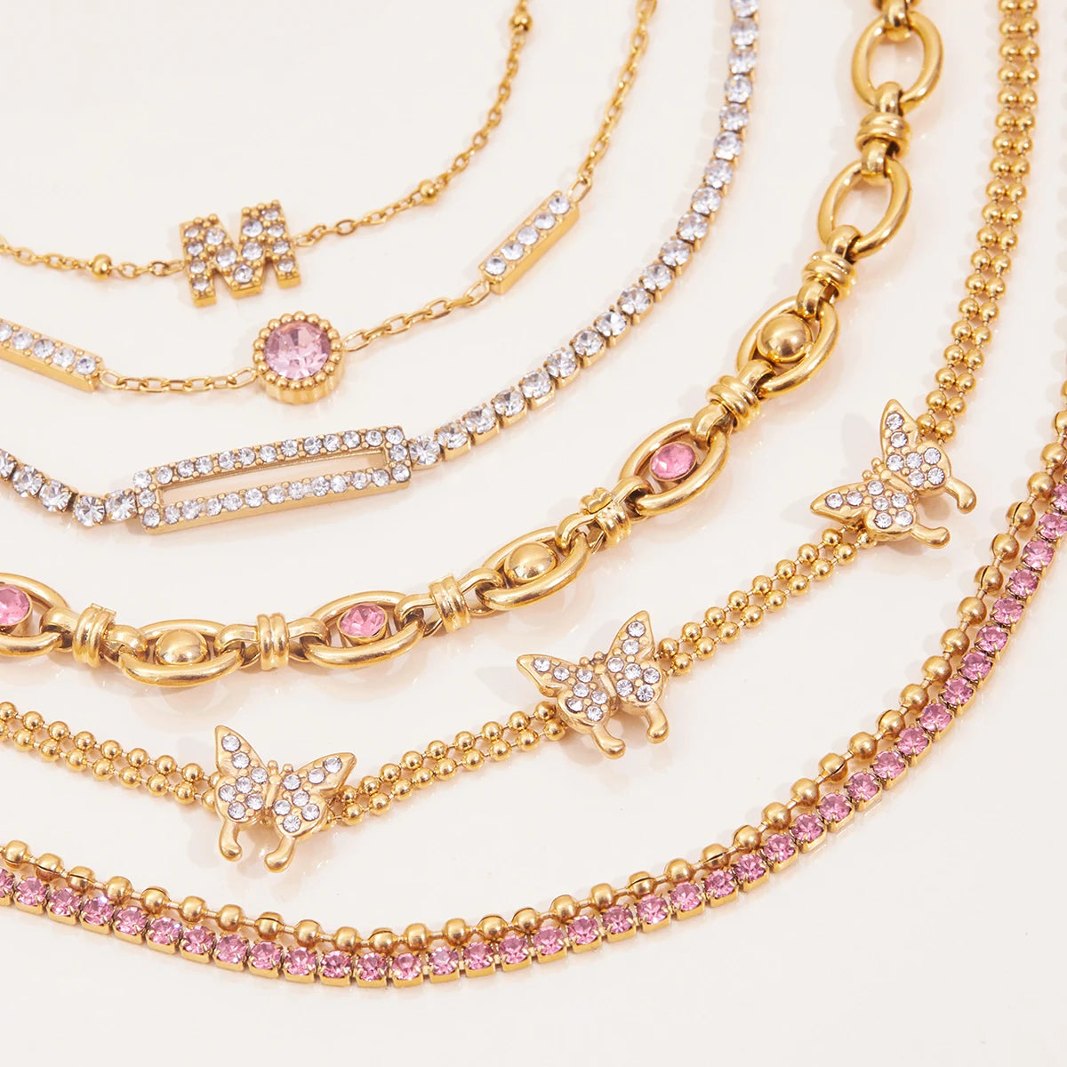 Gold Butterfly Crystal Bracelet for Women | Pink Stone Gold Plated Jewellery