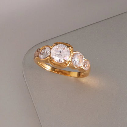 18K Gold Plated Five Stone CZ Bubble Ring | Waterproof Diamond Style Bezel Cluster Ring | Luxury Statement Ring