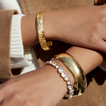 18K Gold Plated Multi-Shape CZ Bangle Bracelet | Waterproof Mixed Cut Crystal Bezel Bangle | Diamond Style Statement Bangle