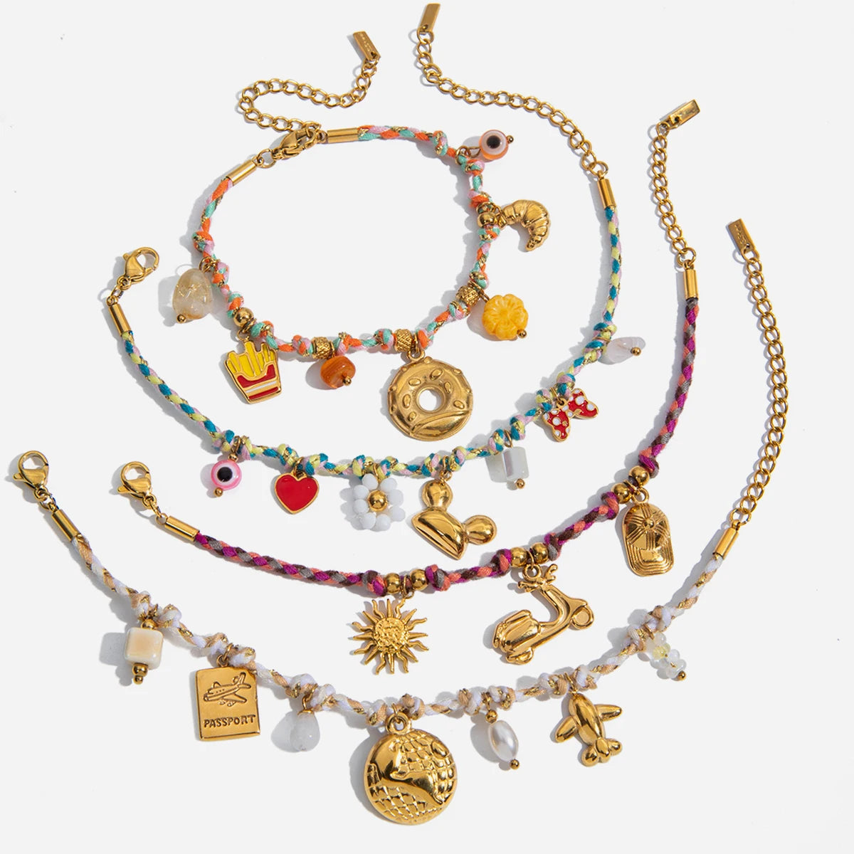Gold Plated Boho Charm Bracelet Set for Women | Waterproof & Tarnish-Free Braided Jewelry