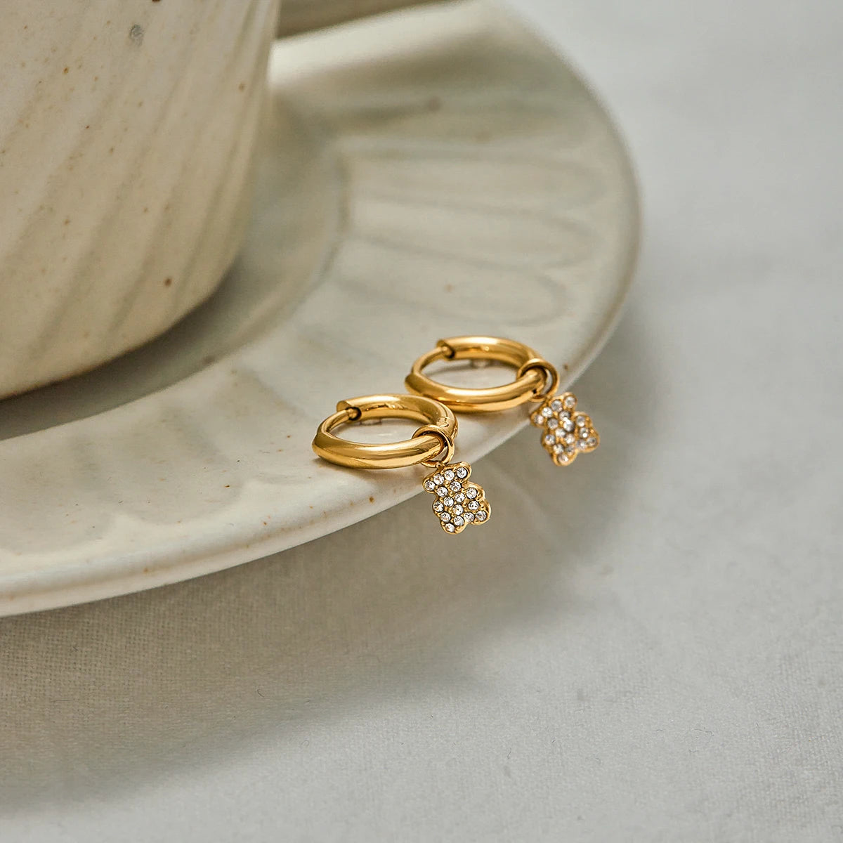 Cherry, Cross & Star Charm Huggie Hoop Earrings for Women – Gold Plated Waterproof Tarnish Free Stainless Steel Jewellery