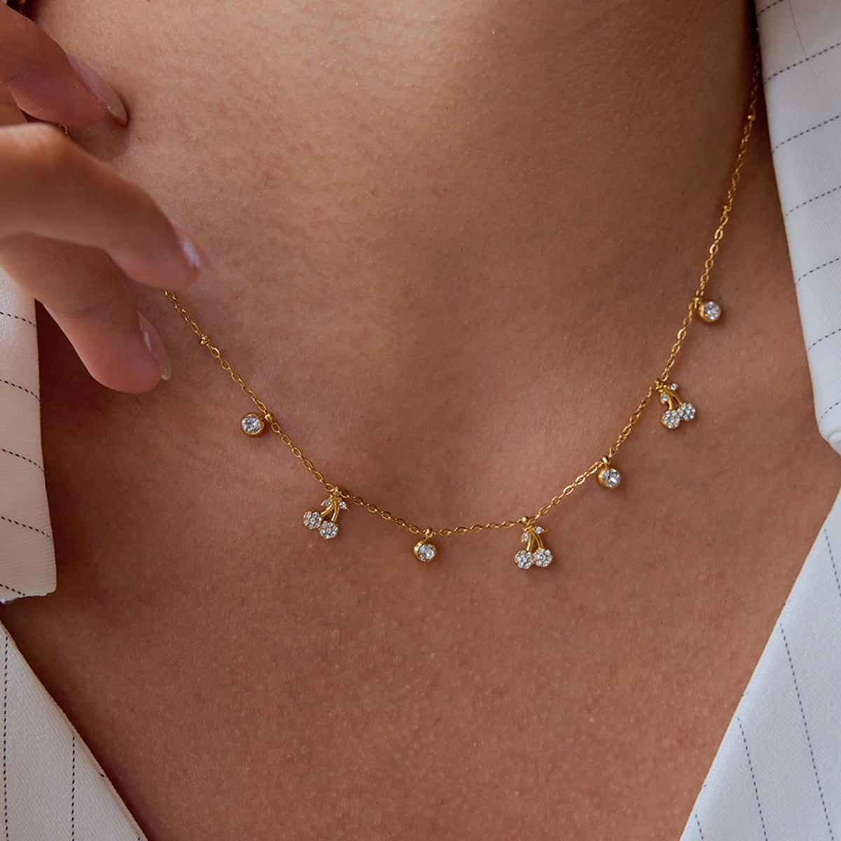 Witte Strass Kers Hanger Ketting Voor Cadeau 18K Verguld Roestvrij Staal Elegante Luxe Bedel Hanger Sieraden