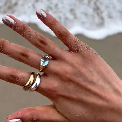 18K Gold Plated Oval Gemstone Ring – Waterproof, Tarnish-Free Statement Jewellery