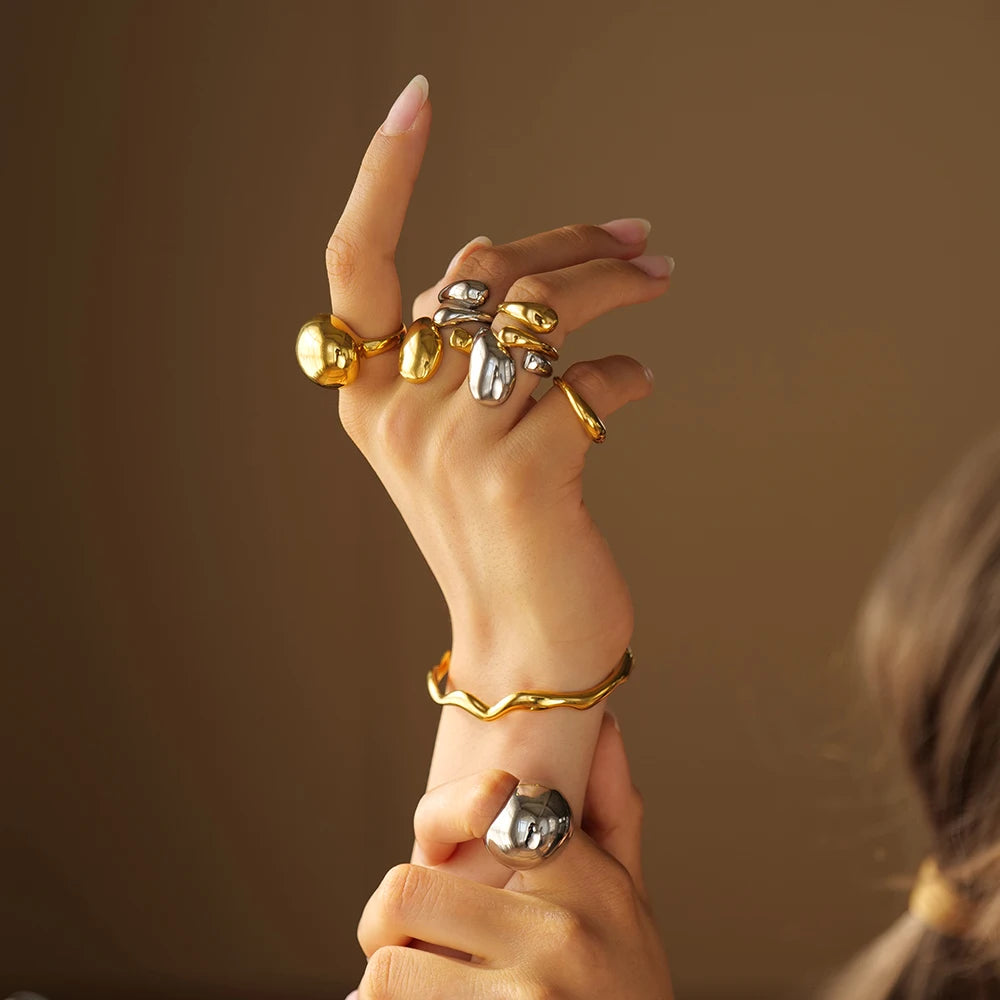 18K Gold Plated Dome Statement Ring – Waterproof, Tarnish-Free Chunky Jewellery (Gold & Silver)
