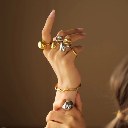 18K Gold Plated Dome Statement Ring – Waterproof, Tarnish-Free Chunky Jewellery (Gold & Silver)
