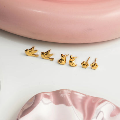 Leuke Kattenpoot Vogel Oorbellen voor Vrouwen 3 Paar/Set 18K Vergulde Roestvrijstalen Oorbellen Mode Sieraden Meisjes Cadeau