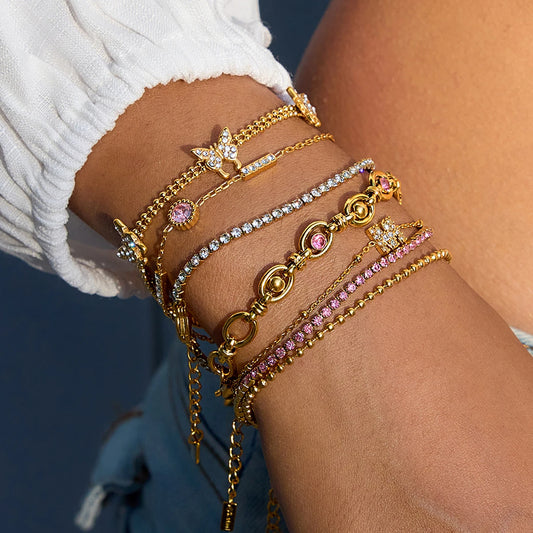 Gold Butterfly Crystal Bracelet for Women | Pink Stone Gold Plated Jewellery