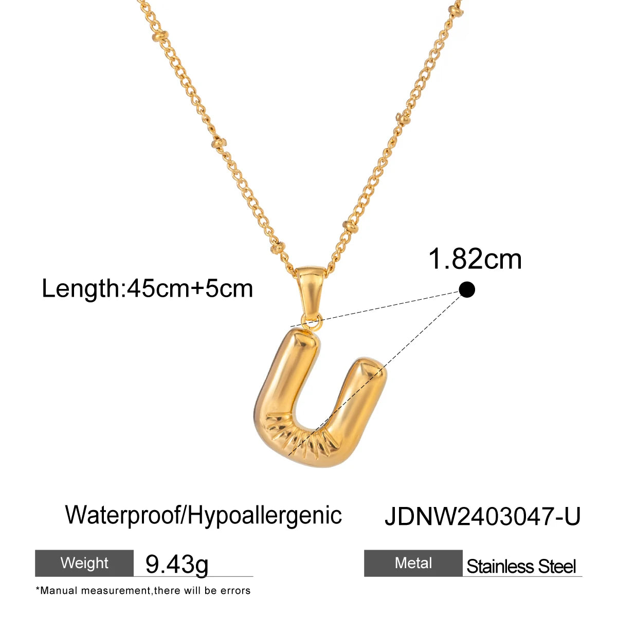 18K Gold Balloon Bubble Necklace | Minimalist Initial Letter Pendant | Stainless Steel Women’s Fashion Jewelry