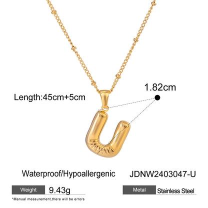 18K Gold Balloon Bubble Necklace | Minimalist Initial Letter Pendant | Stainless Steel Women’s Fashion Jewelry