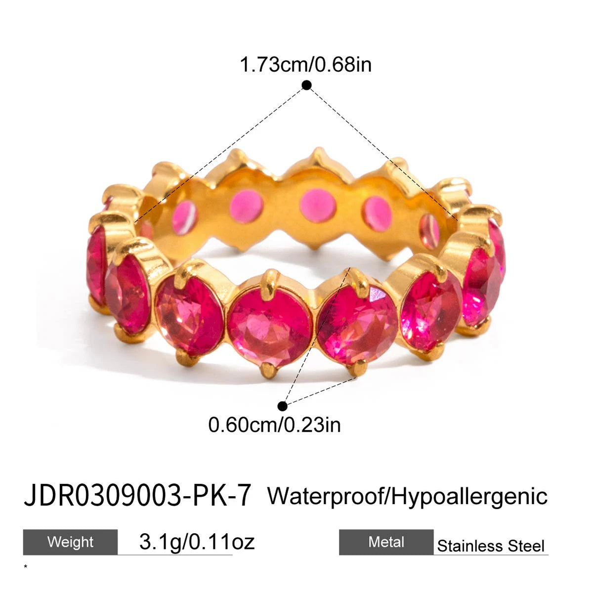 Luxurious Gold Plated Ruby Eternity Ring | Stackable Pink Gemstone Band | Dainty Full Circle Jewelry for Women