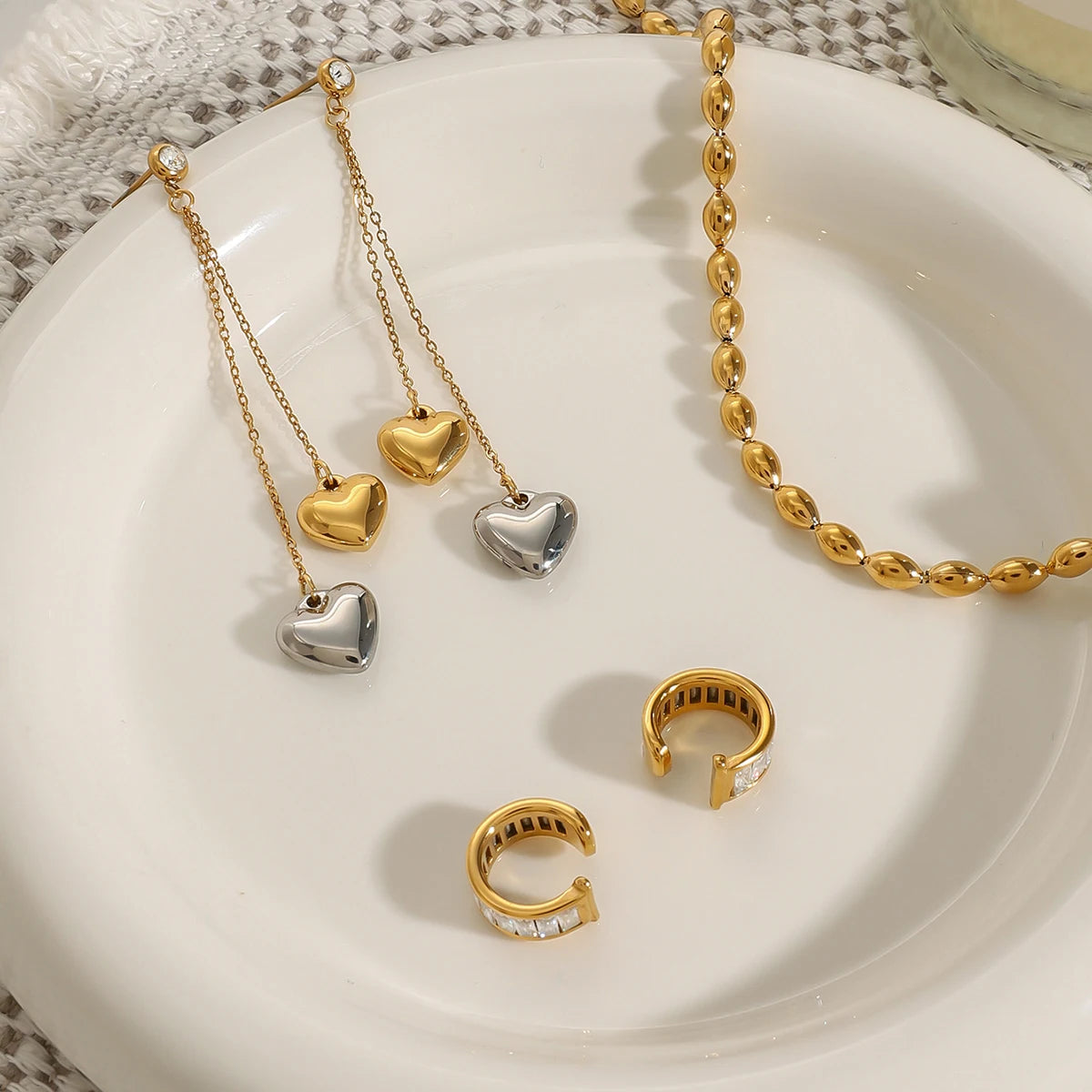Two-Tone Heart Drop Earrings for Women | 18K Gold Plated Waterproof Tarnish-Free Dangle Earrings