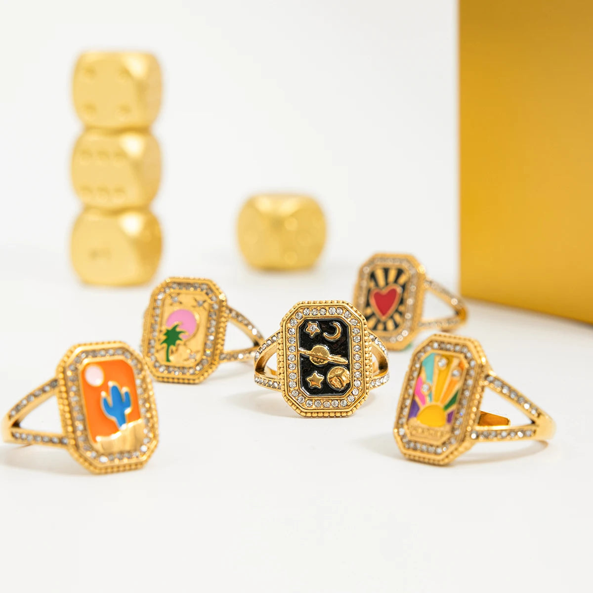 18K Gold Plated Enamel Signet Rings for Women – Waterproof & Tarnish-Free Jewellery & Jewelry