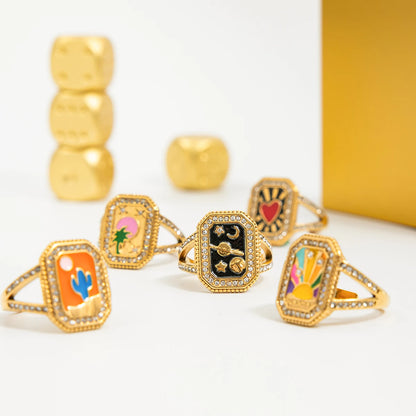 18K Gold Plated Enamel Signet Rings for Women – Waterproof & Tarnish-Free Jewellery & Jewelry