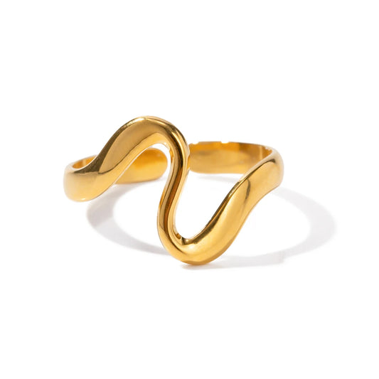 Chunky Wavy Contour Ring | 18K Gold Plated Molten Adjustable Band | Organic Waterproof Stainless Steel Statement Jewelry
