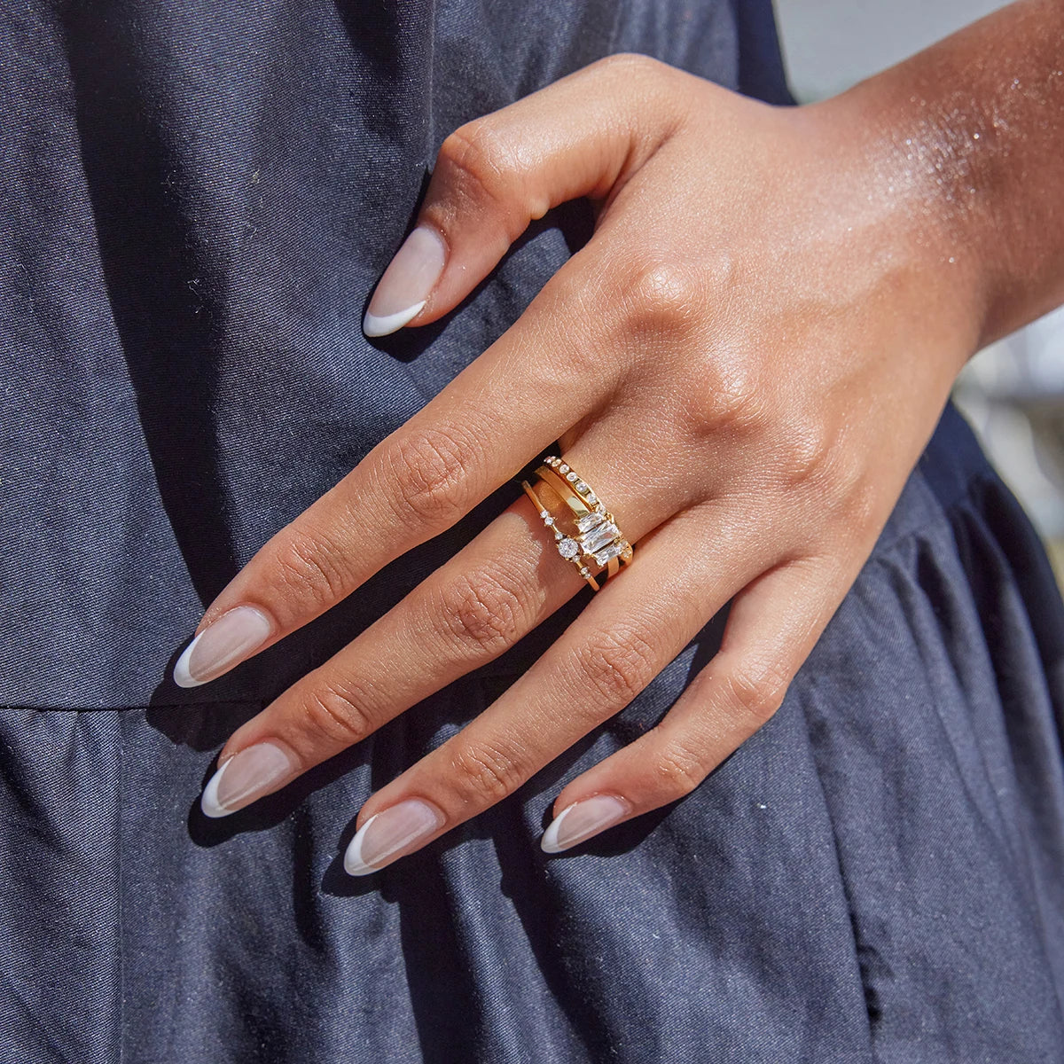 18K Gold Plated Crystal Ring Set – Waterproof, Tarnish-Free Minimalist Statement Jewellery