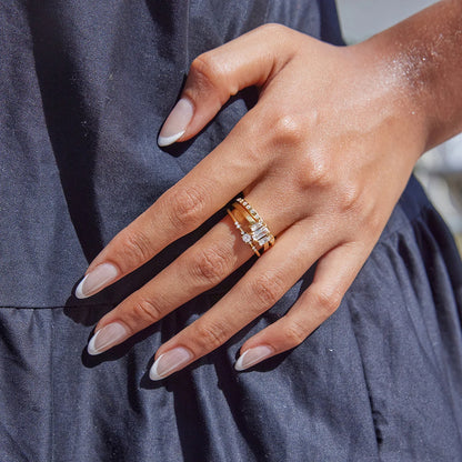 18K Gold Plated Crystal Ring Set – Waterproof, Tarnish-Free Minimalist Statement Jewellery
