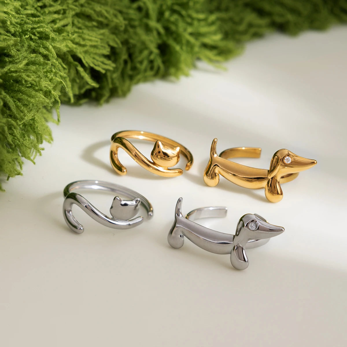 18K Gold-Plated Dog & Cat Adjustable Ring | Pet Lover Animal Open Ring for Men & Women