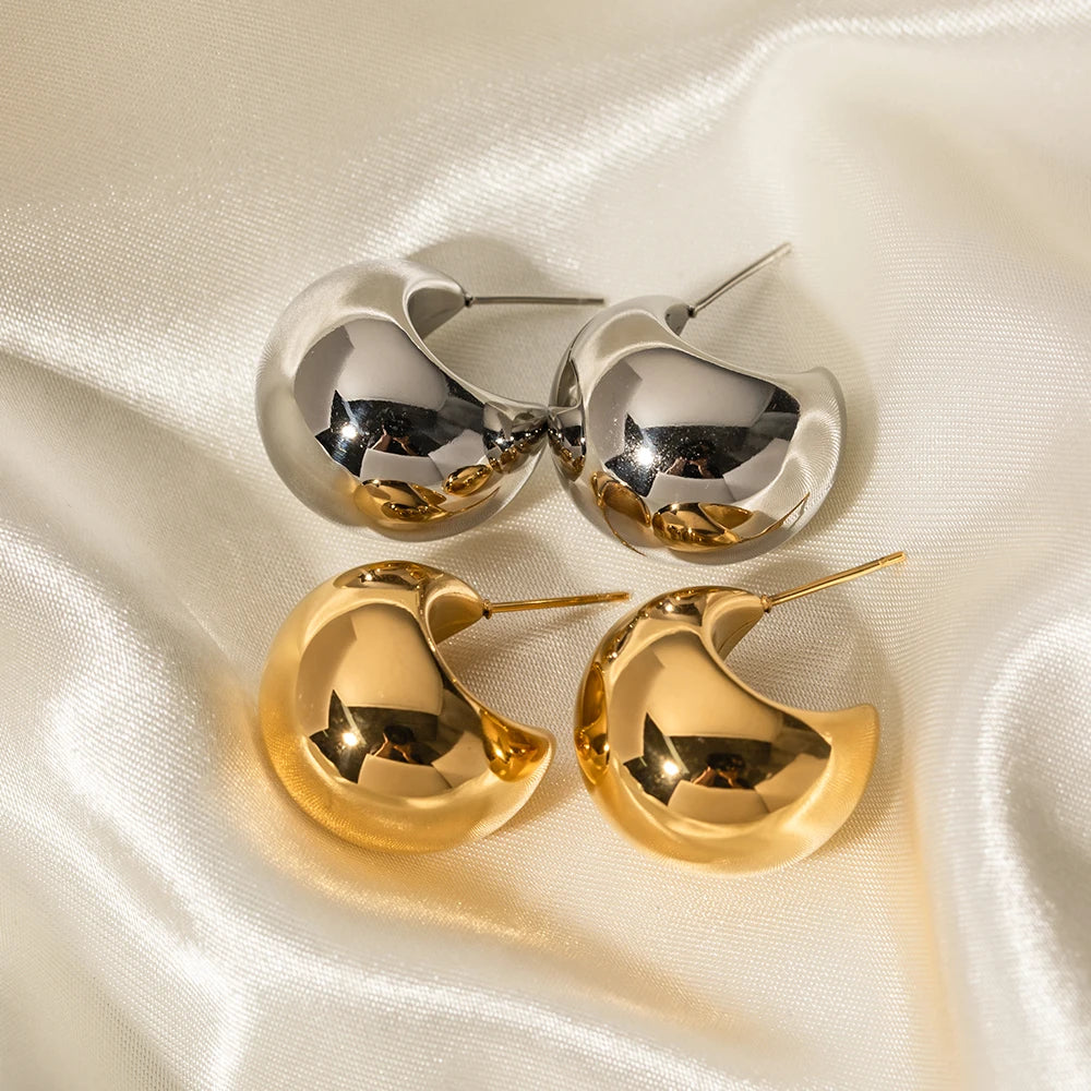 Chunky Hoop Stud Earrings for Women – Gold Plated Waterproof Tarnish Free Stainless Steel Fashion Jewellery