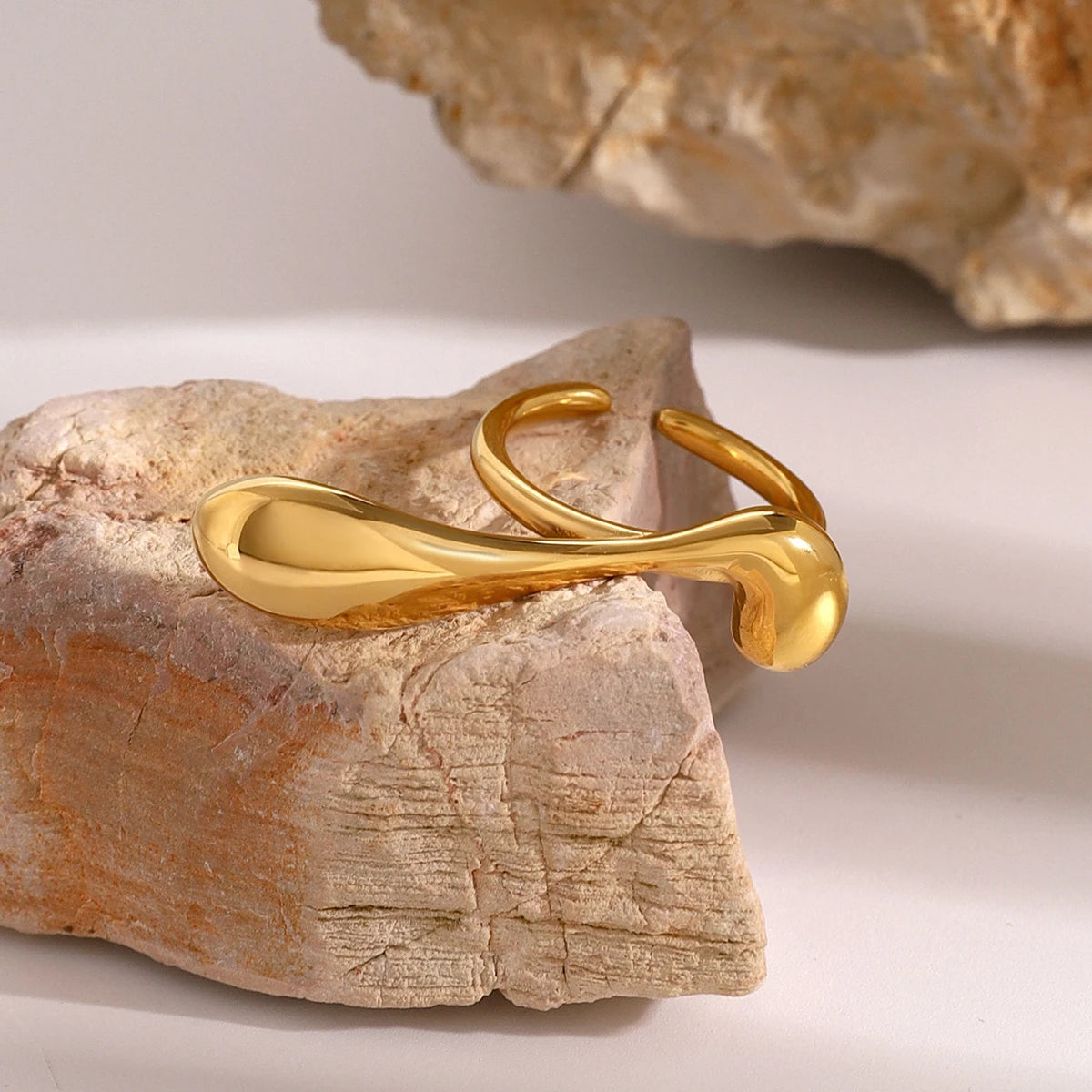 18K Gold Plated Liquid Teardrop Open Ring | Waterproof Molten Drop Sculptural Ring | Available in Gold & Silver