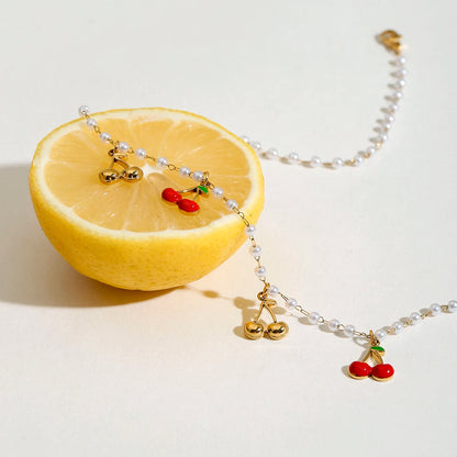 Kersen Hangende Parel Choker Ketting | Leuke Coquette Fruitbedel