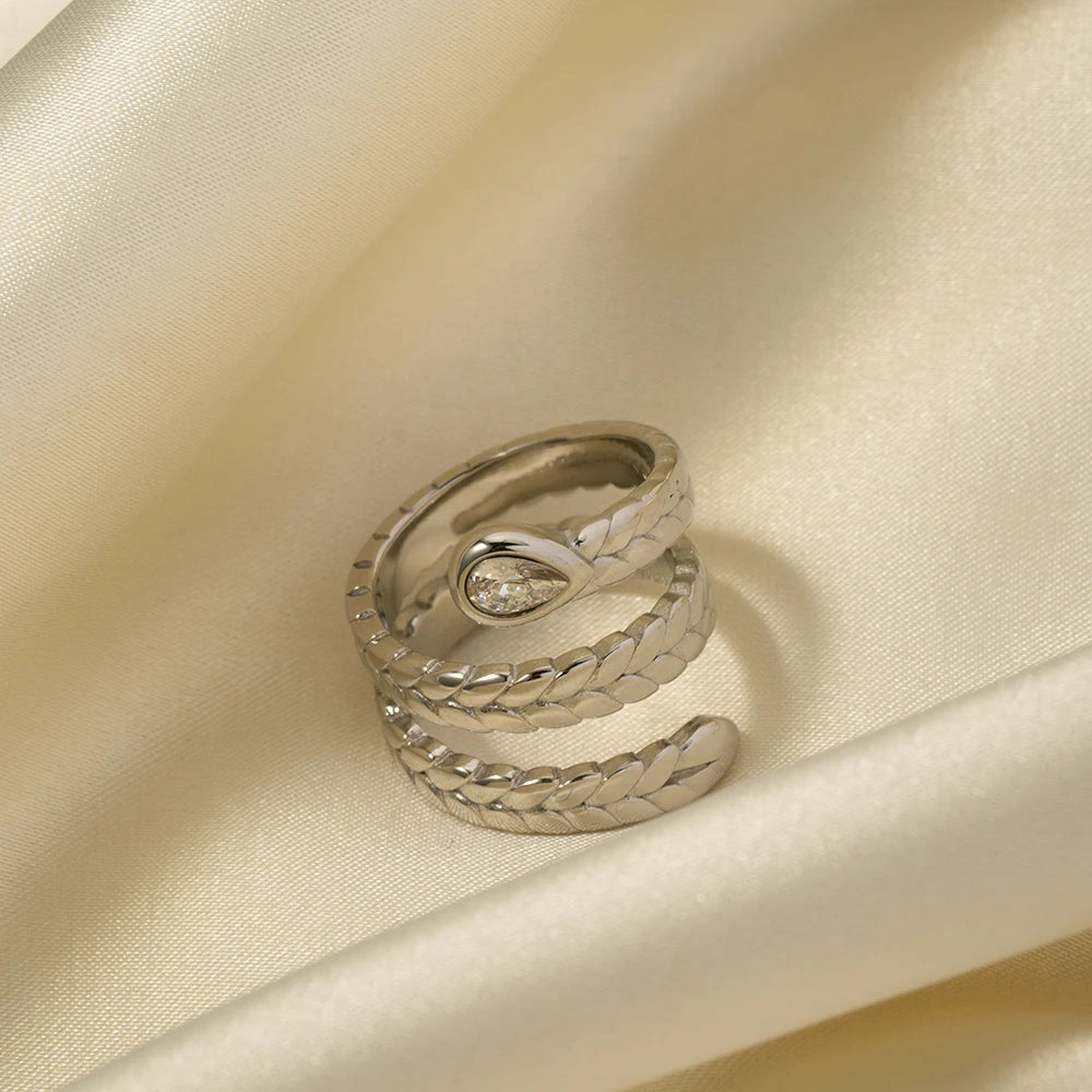 18K Gold Plated Snake Wrap Ring with Crystal – Adjustable, Waterproof & Tarnish-Free (Gold & Silver)